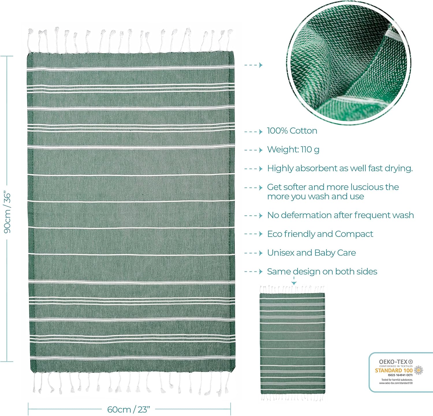 Cacala Luxury Turkish Hand Towels ArmyGreen